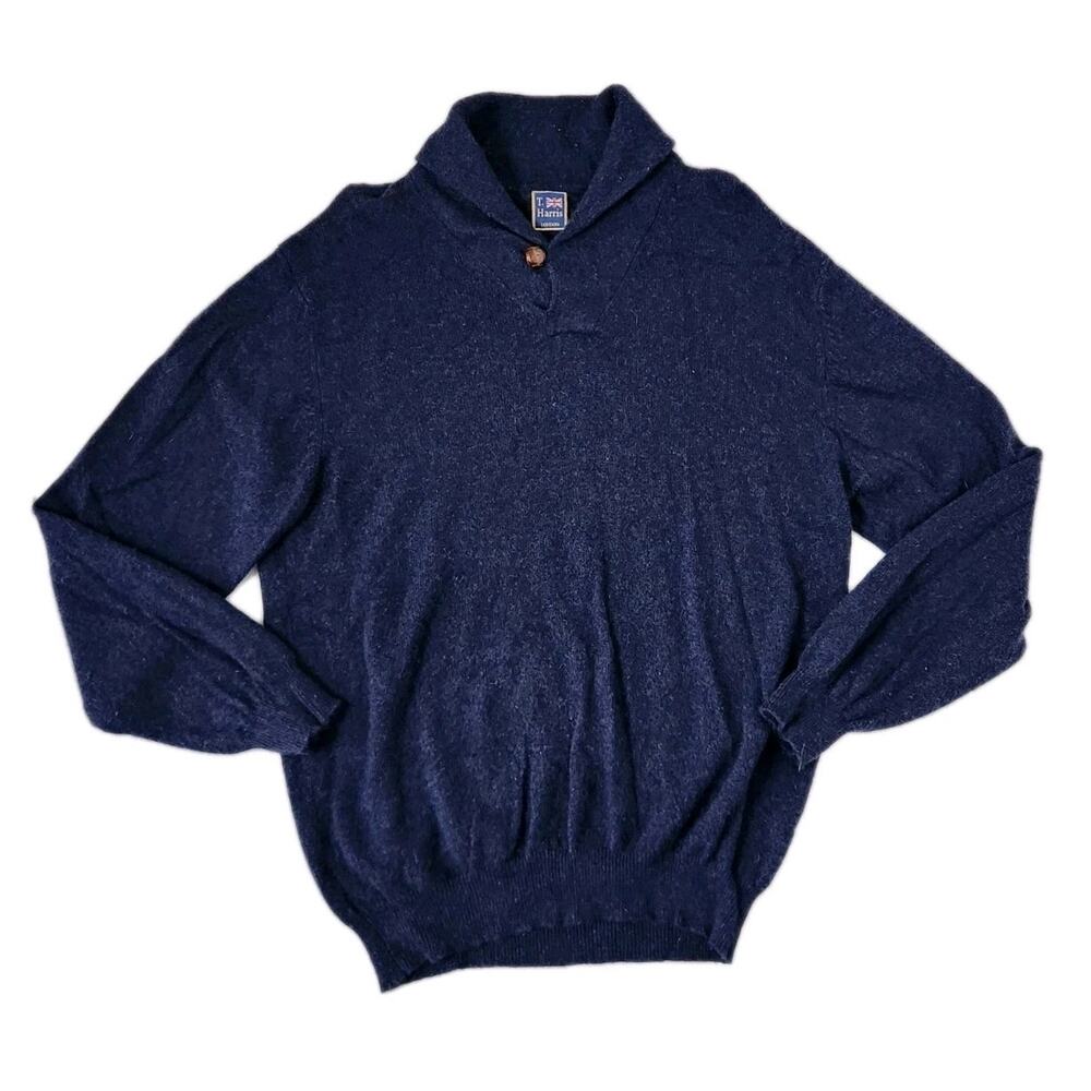 T. Harris London Mens Cashmere Sweater Size L Blue 100% Cashmere Pullover